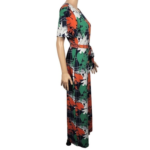 NY Collection Women's Navy Botanical Floral Jumpsuit With Waist Tie in a Size Me - Picture 5 of 16